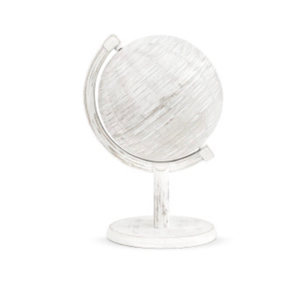 DEMDACO White Carved Spinning Wood Globe Home Decor